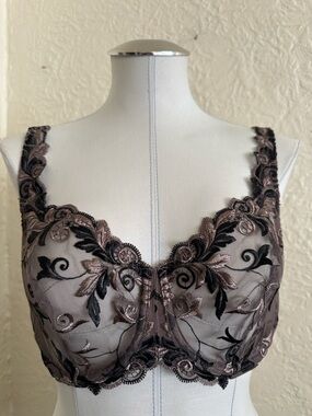 Soma Senuous Unlined Sheer Brown Embroidered Bra 36DD